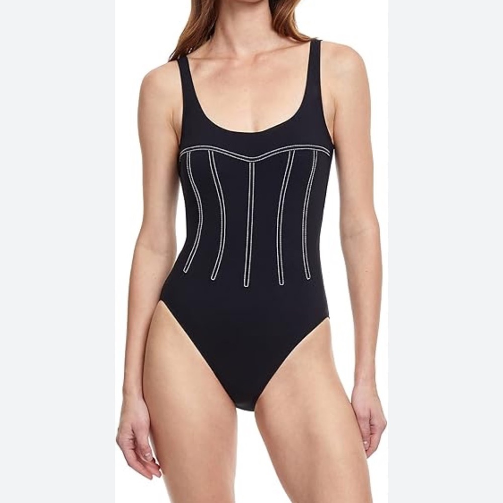 Gottex Women’s Black White One Piece Square Neck Swimsuit Bathing Suit Size 10